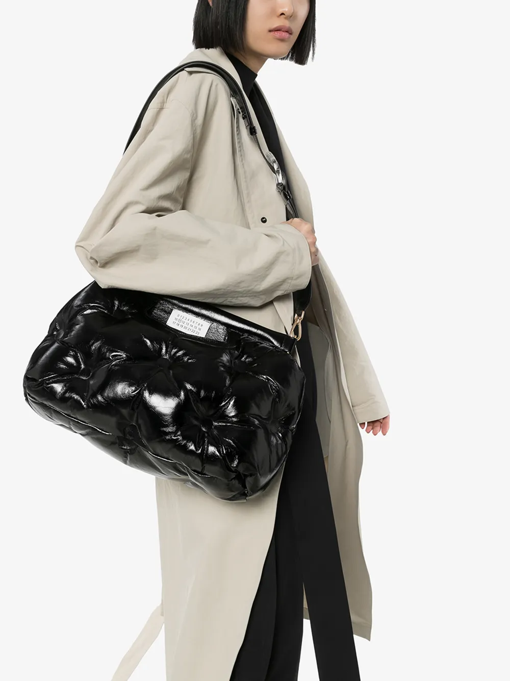 MAISON MARGIELA BLACK GLAM SLAM PADDED LEATHER SHOULDER BAG,S61WG0034PS29814574604
