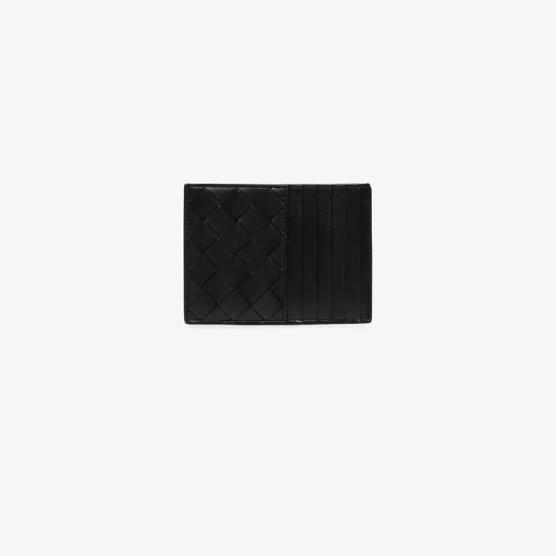 Bottega Veneta Womens Black Intrecciato Leather Card Holder