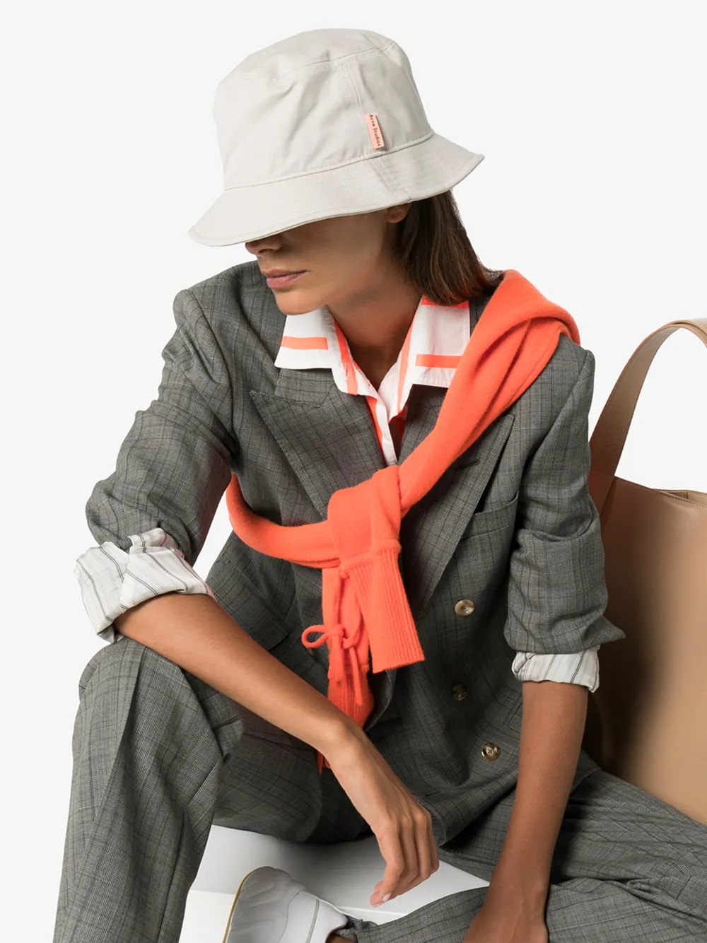 ACNE STUDIOS ACNE STUDIOS NEUTRAL COTTON CANVAS BUCKET HAT,C4008314574653