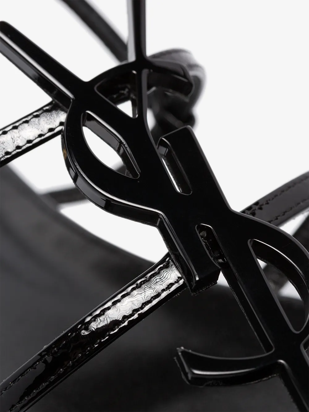 SAINT LAURENT SAINT LAURENT BLACK CASSANDRA LOGO LEATHER SANDALS,5522450NPVV14574992