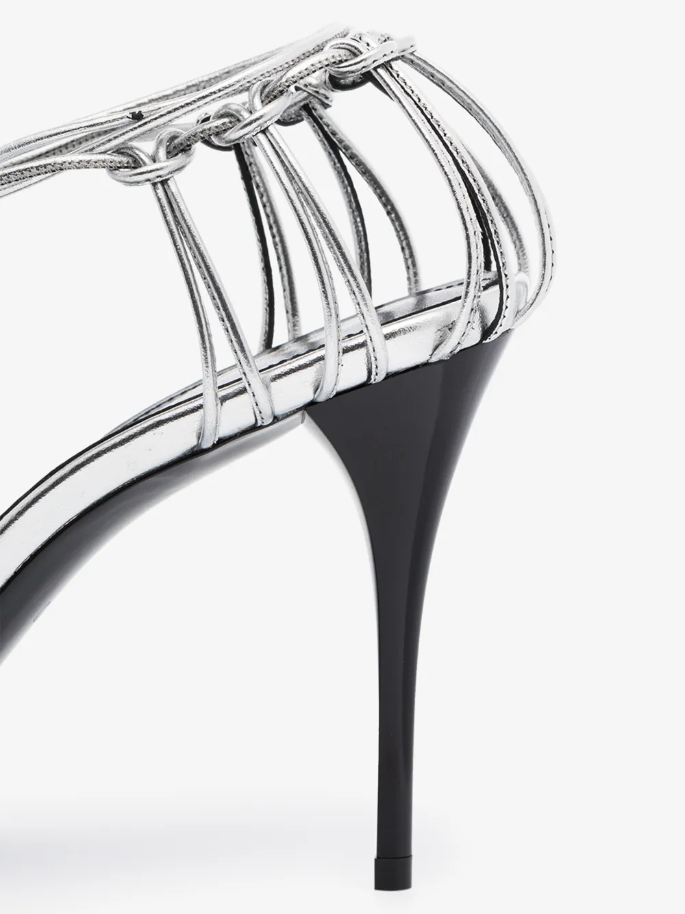 SAINT LAURENT SAINT LAURENT WOMENS SILVER LEXI 90 ANKLE TIE LEATHER SANDALS,6064930XQ0014575022