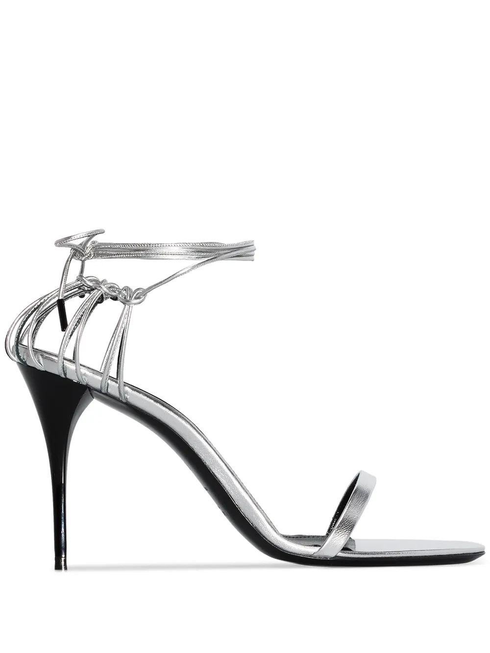 SAINT LAURENT LEXI 90MM METALLIC SLEATHER SANDALS