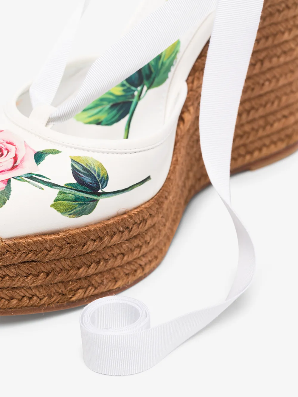 DOLCE & GABBANA WHITE 90 FLORAL LEATHER ESPADRILLE WEDGE SANDALS,CZ0230AX36514575048