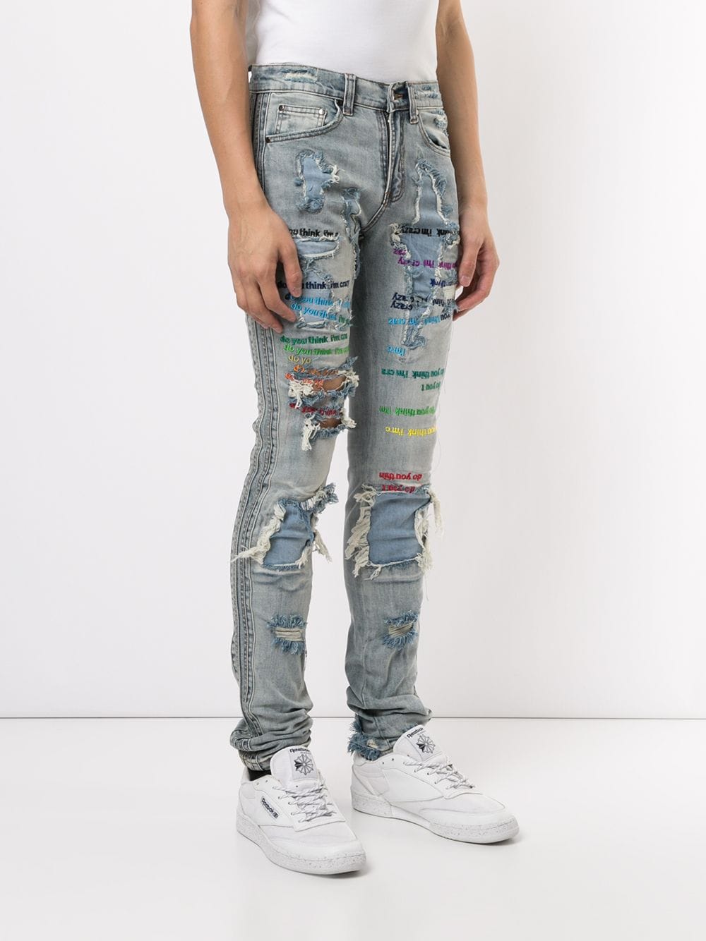фото Ev Brovado джинсы скинни с прорезями и принтом