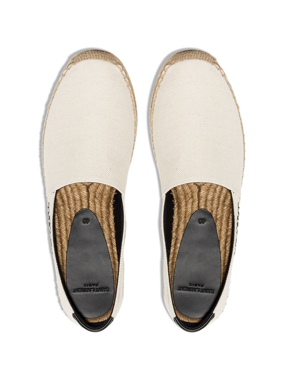 фото Saint laurent neutral logo embroidered canvas espadrilles