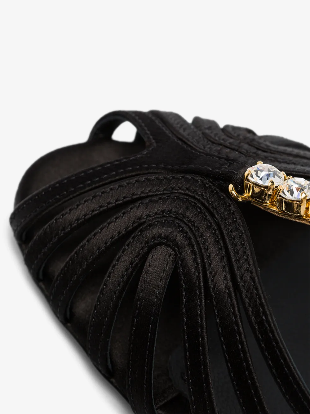 DOLCE & GABBANA BLACK 90 CRYSTAL T-BAR SILK SATIN SANDALS,CR0963A763014575367