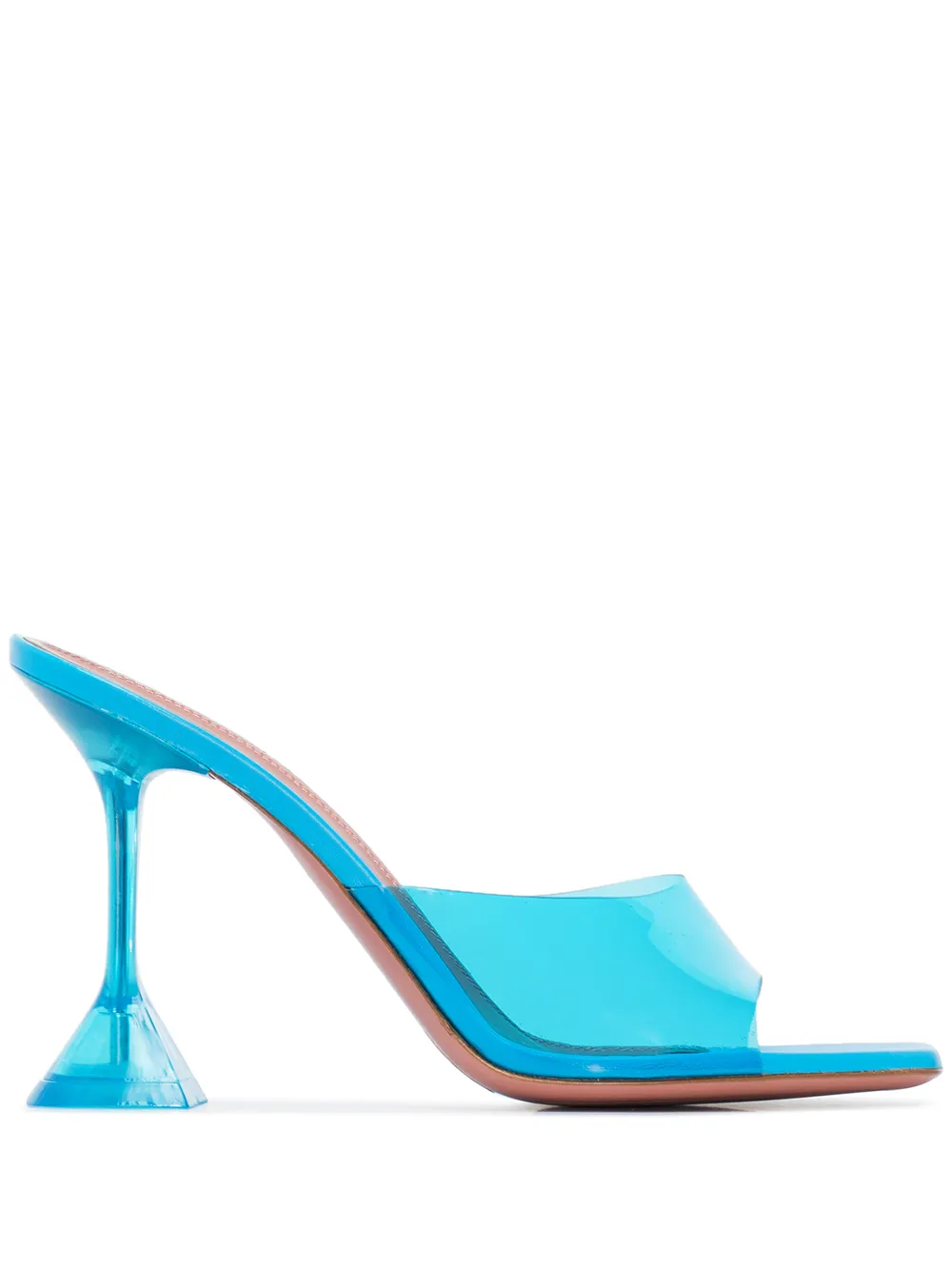 Click to view more detailed imagery on our partner's website Amina Muaddi Lupita Clear Pvc Heeled Mules In Blue