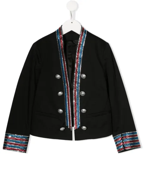 Click to view more detailed imagery on our partner's website Balmain Kids' Black Girl Iconic Jacket With Colorful Stripes