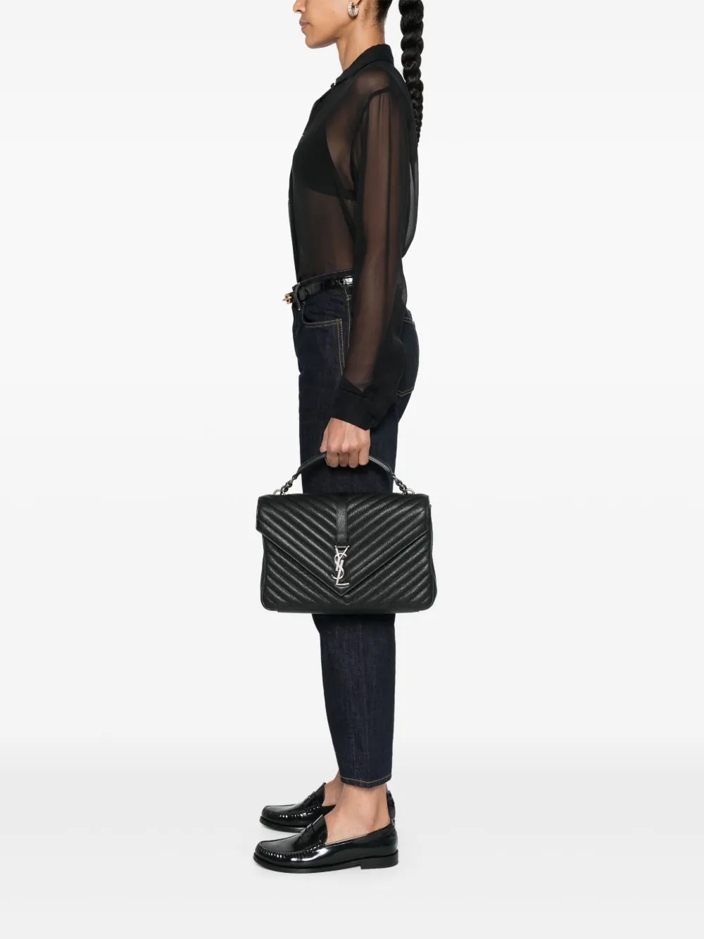 Saint Laurent College leren schoudertas - Zwart