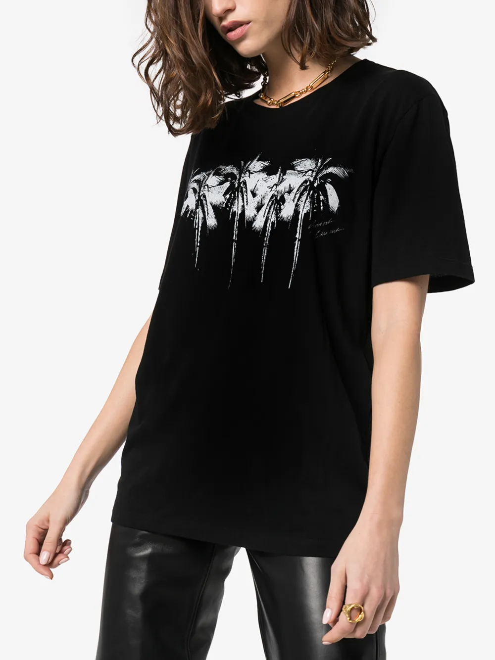 SAINT LAURENT SAINT LAURENT PALM TREE LOGO PRINT COTTON T-SHIRT,601977YBPA214577712