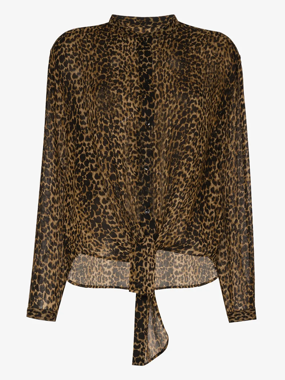 Saint Laurent Oversized Tie-up Shirt In Leopard-print Wool Etamine In Black