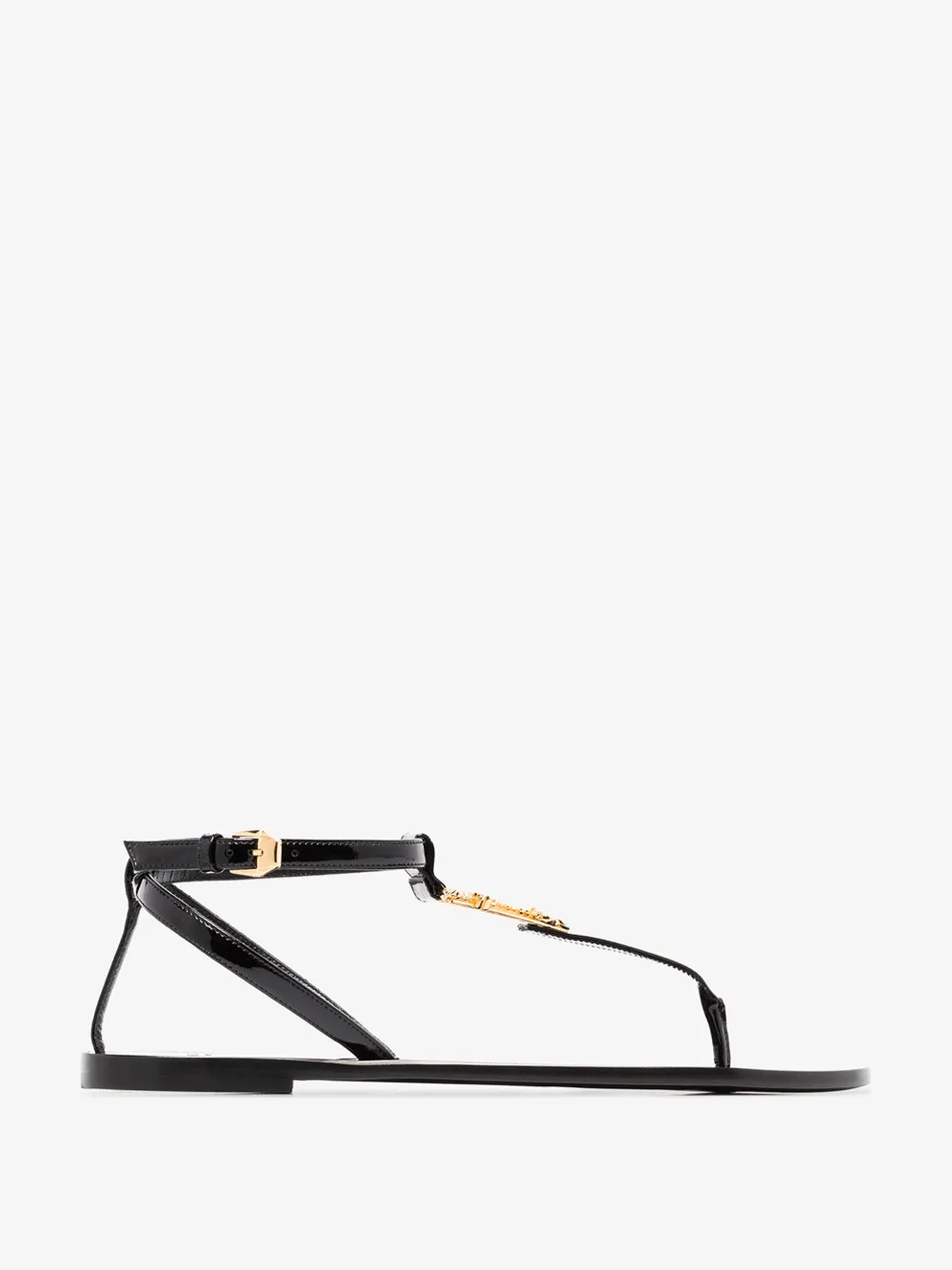 VERSACE BLACK VIRTUS PATENT LEATHER SANDALS,DST211CD2VE14577835