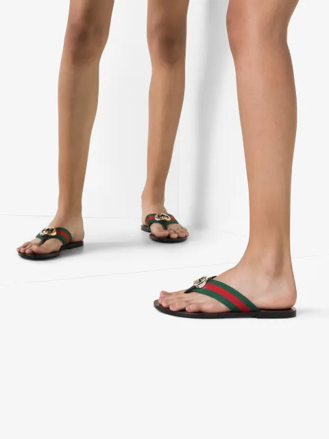 Gucci Web Interlocking G Thong Sandals 612138H9020 Brown | Farfetch