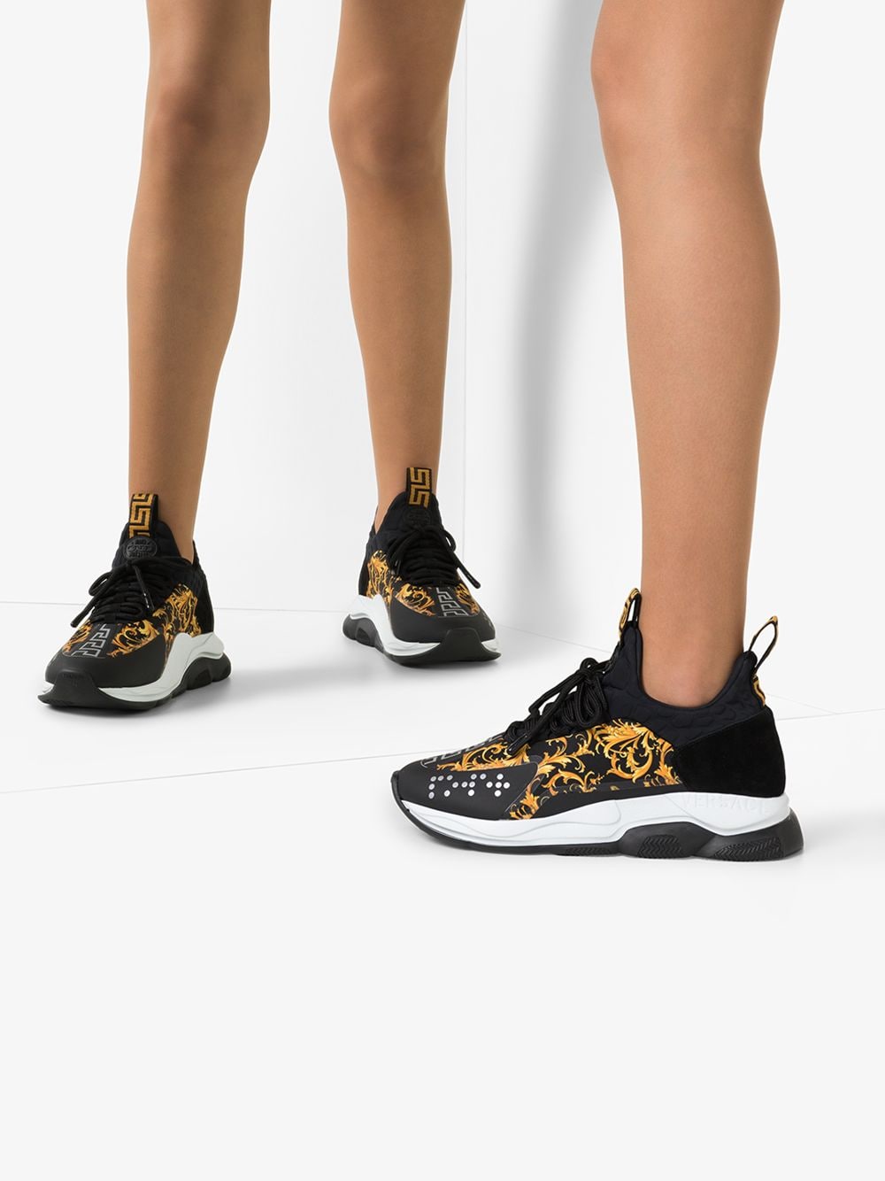 Versace Chain Reaction Printed Nylon, Suede And Neoprene Sneakers In ...