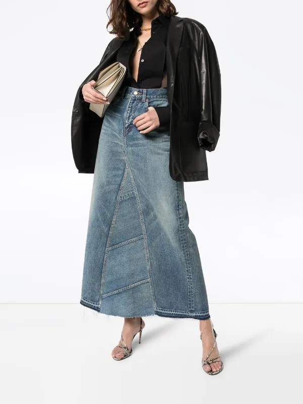 high waisted denim maxi skirt