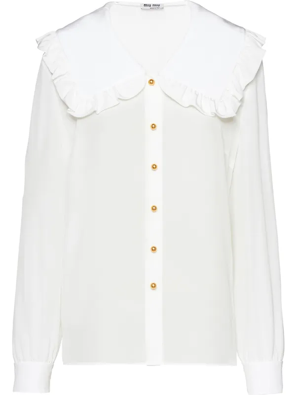 ruffle collar white blouse