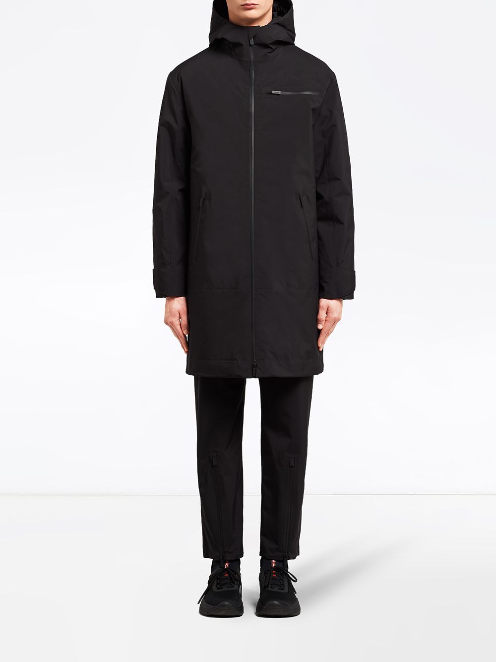 Shop Prada Hooded Mid-length Coat In Black
