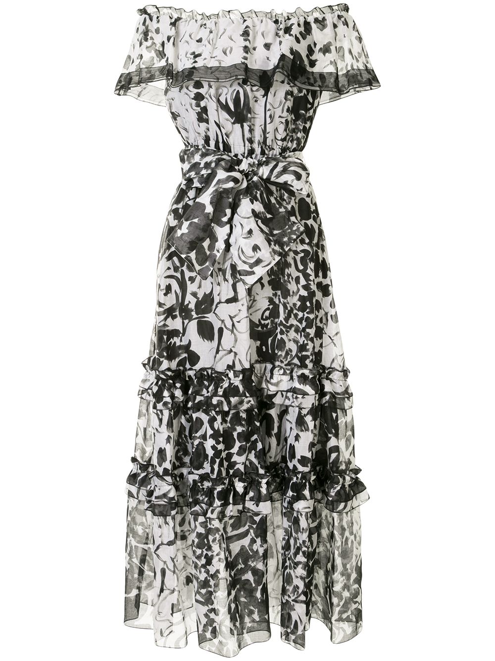 фото Marchesa printed off the shoulder maxi dress