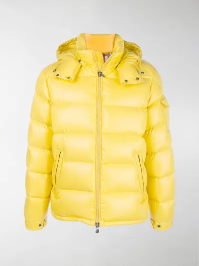 Moncler logo patch puffer jacket yellow 