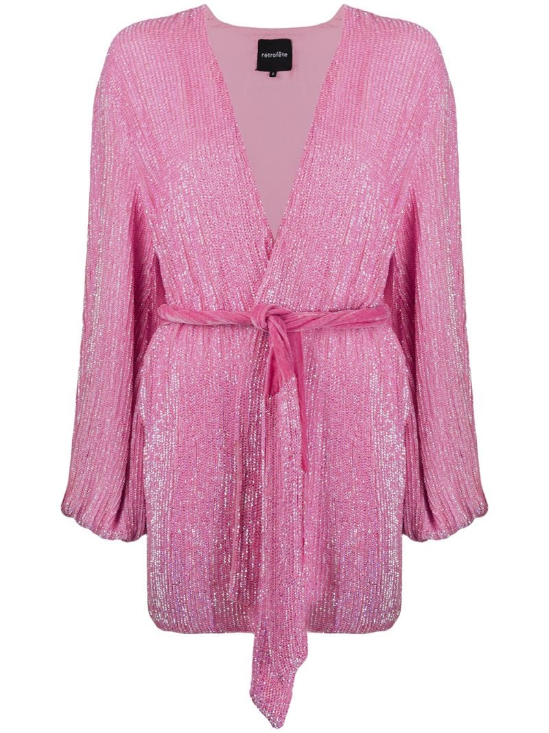 Retroféte Velvet-trimmed Sequinned Wrap Mini Dress In Pink