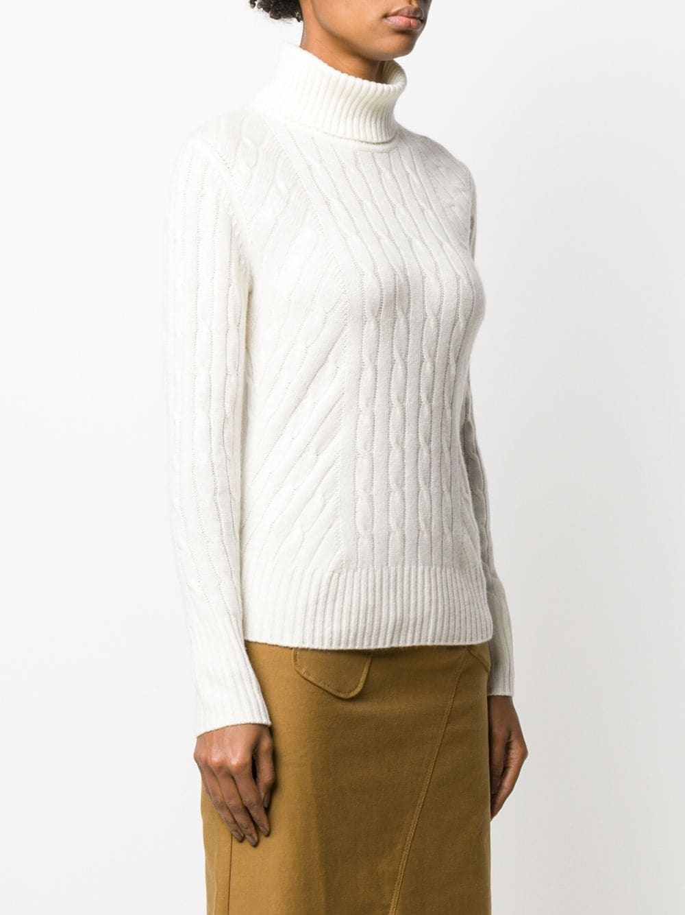 Shop N•peal Cable Knit Roll Neck Jumper In White