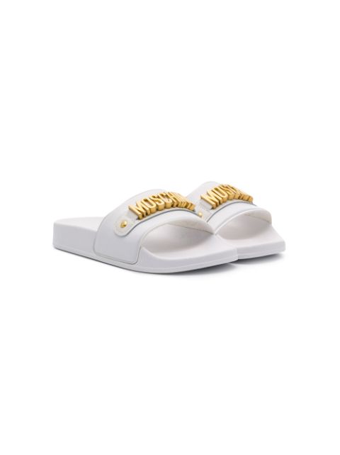 Moschino Kids logo detailed flat slides