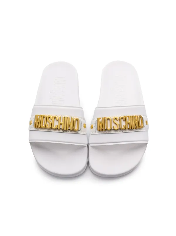 Moschino Kids Logo Detailed Flat Slides White FARFETCH VN