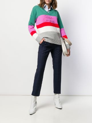 embroidered-detail horizontal-stripe jumper展示图