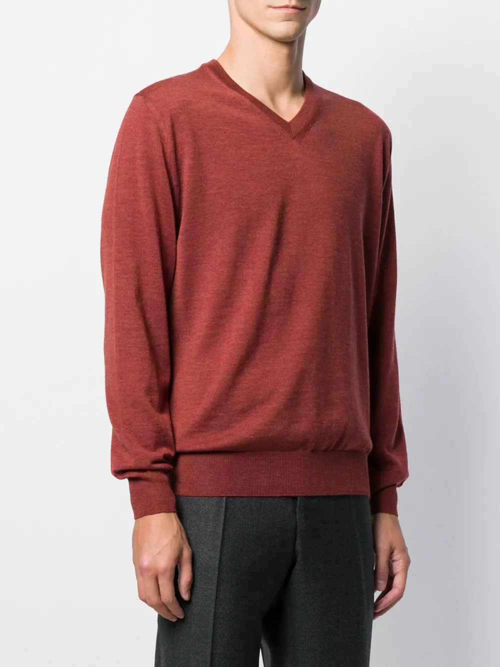 red v neck sweatshirt