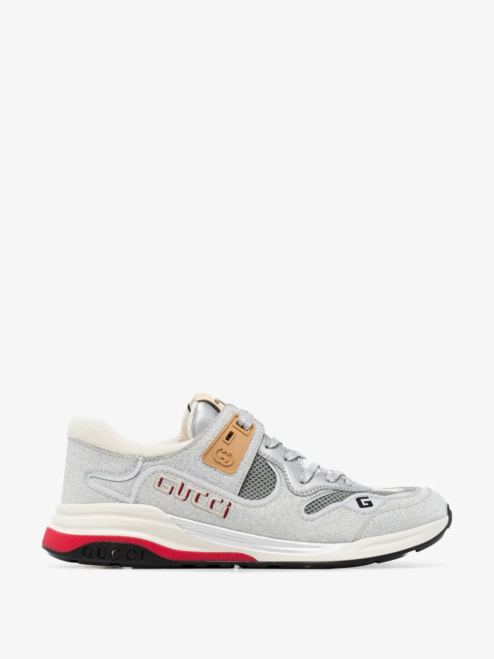 GUCCI SILVER ULTRAPACE METALLIC LOGO SNEAKERS,599058HW91014590027