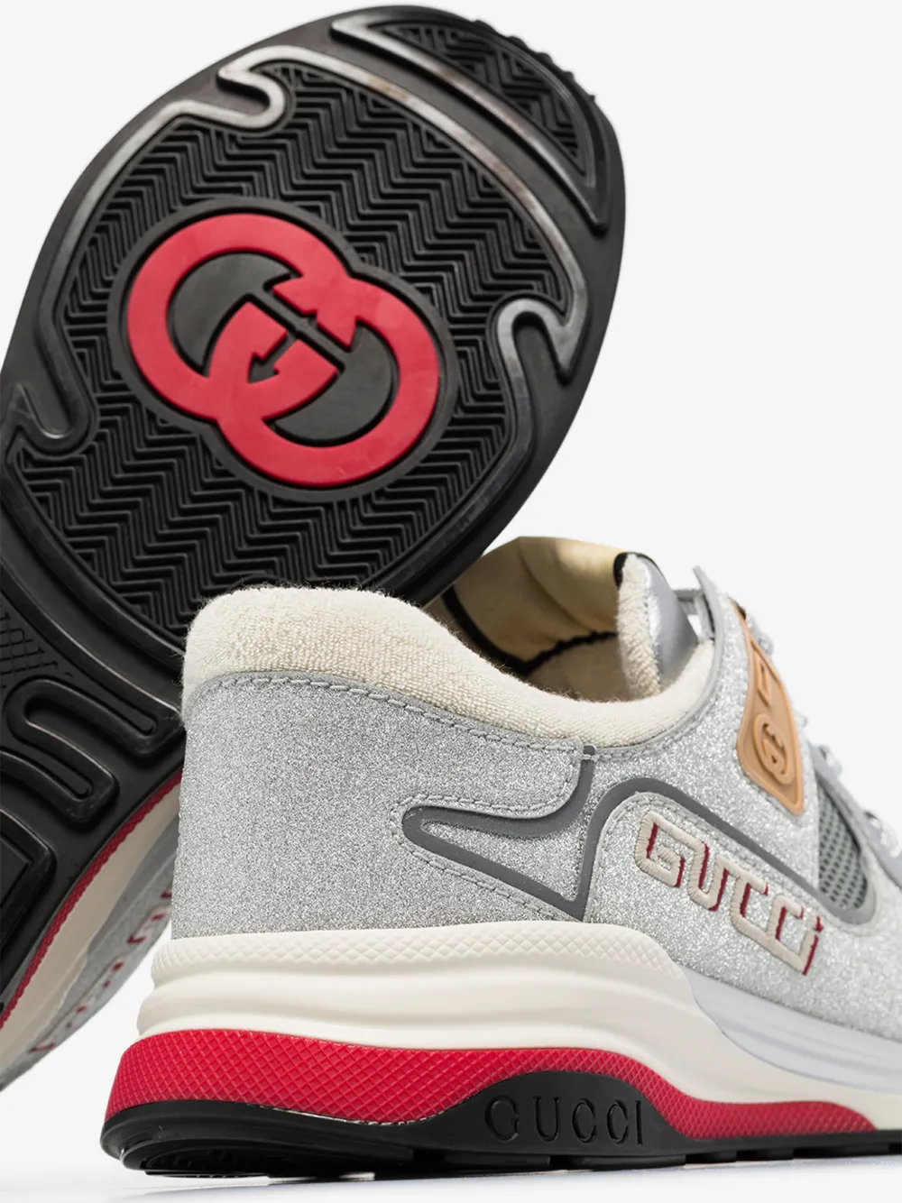 GUCCI SILVER ULTRAPACE METALLIC LOGO SNEAKERS,599058HW91014590027