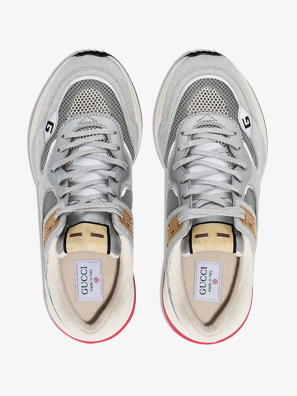 GUCCI SILVER ULTRAPACE METALLIC LOGO SNEAKERS,599058HW91014590027