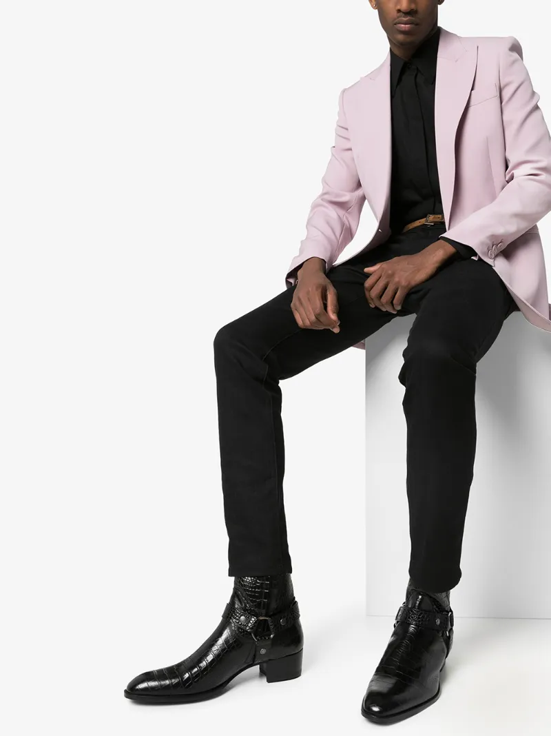 SAINT LAURENT WYATT CROCODILE-EFFECT BOOTS