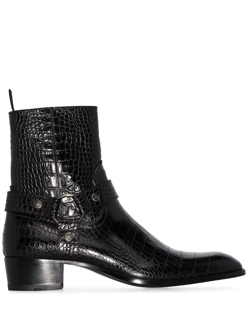 SAINT LAURENT WYATT CROCODILE-EFFECT BOOTS