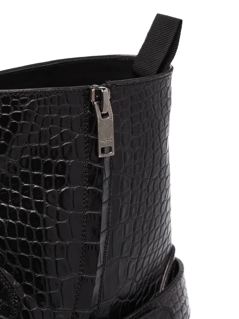SAINT LAURENT WYATT CROCODILE-EFFECT BOOTS