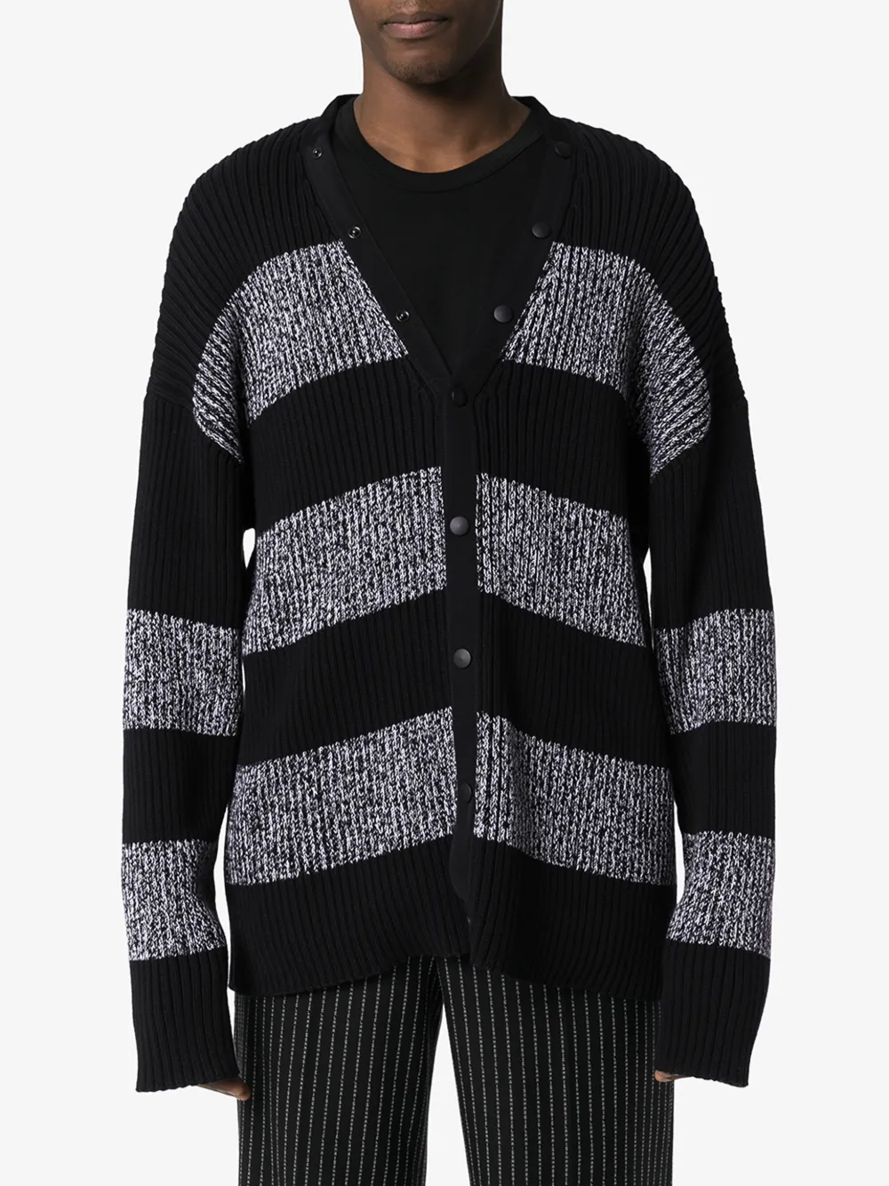BALENCIAGA BALENCIAGA STRIPED LOGO RIBBED COTTON CARDIGAN,606898T316214590697
