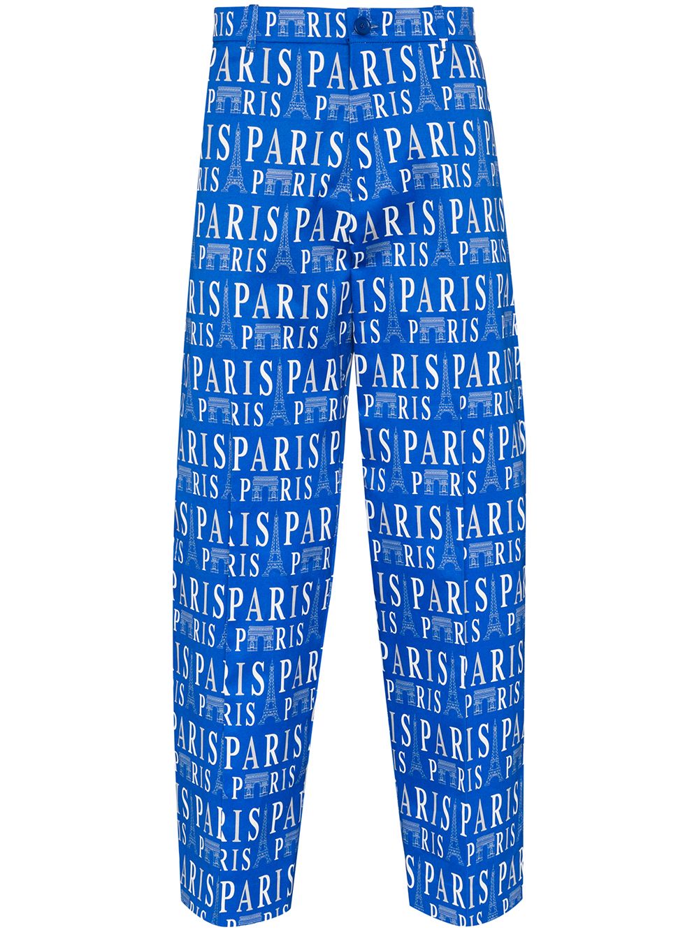 Balenciaga Paris Print Tailored Trousers In Blue