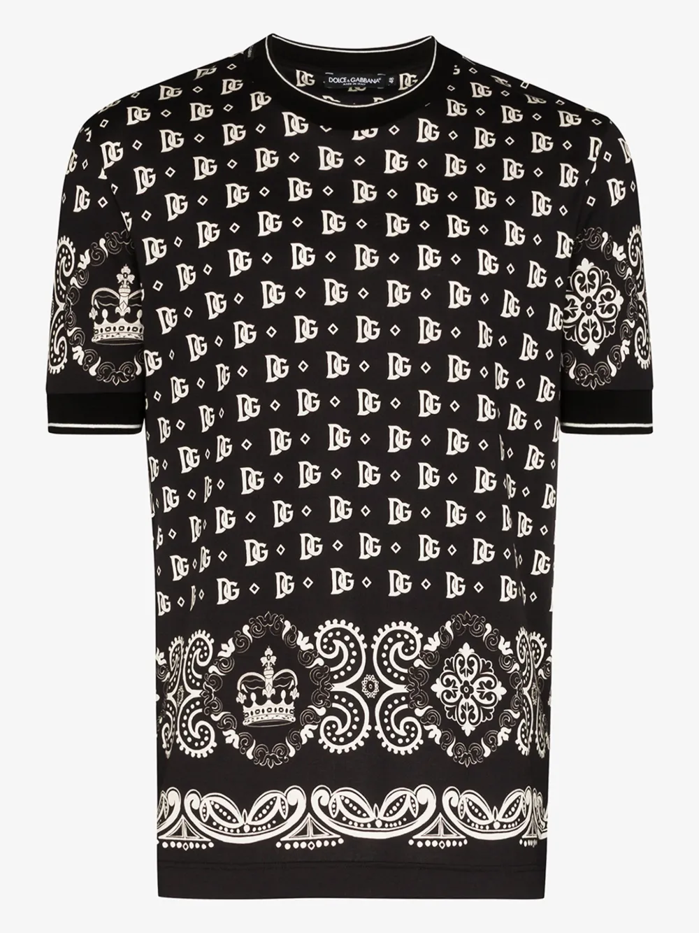 DOLCE & GABBANA DOLCE & GABBANA MENS BLACK BANDANA PRINT COTTON T-SHIRT,G8KD0TFI7G514590816
