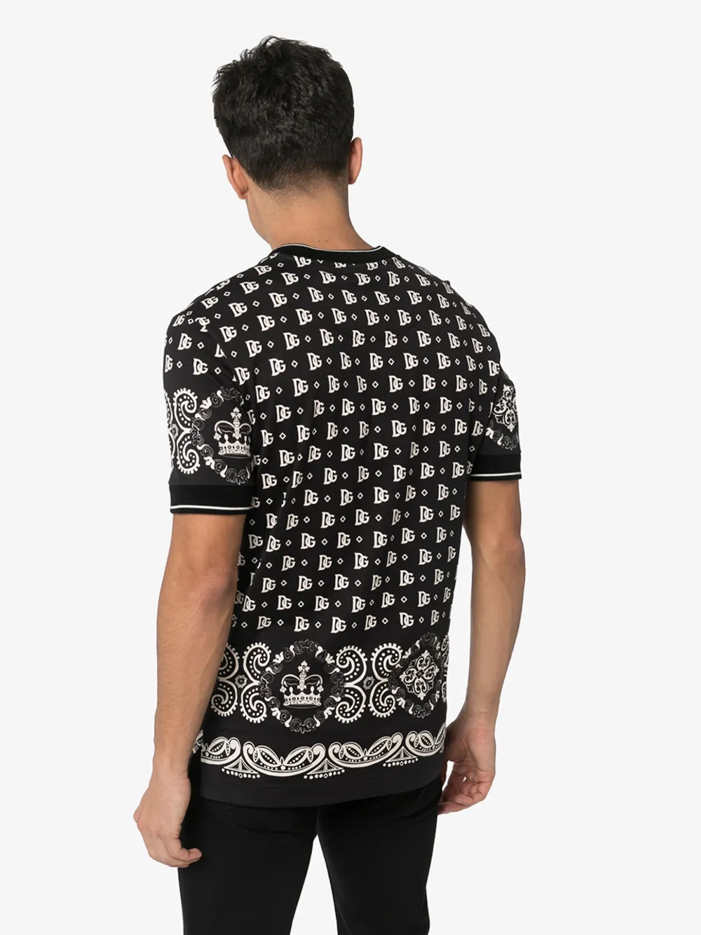 DOLCE & GABBANA DOLCE & GABBANA MENS BLACK BANDANA PRINT COTTON T-SHIRT,G8KD0TFI7G514590816