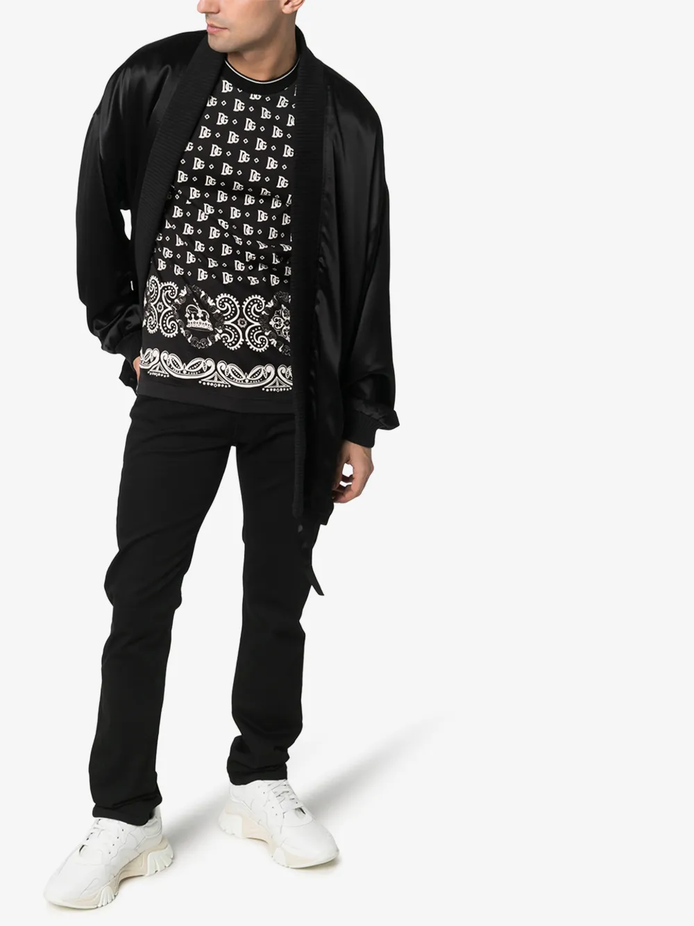 DOLCE & GABBANA DOLCE & GABBANA MENS BLACK BANDANA PRINT COTTON T-SHIRT,G8KD0TFI7G514590816