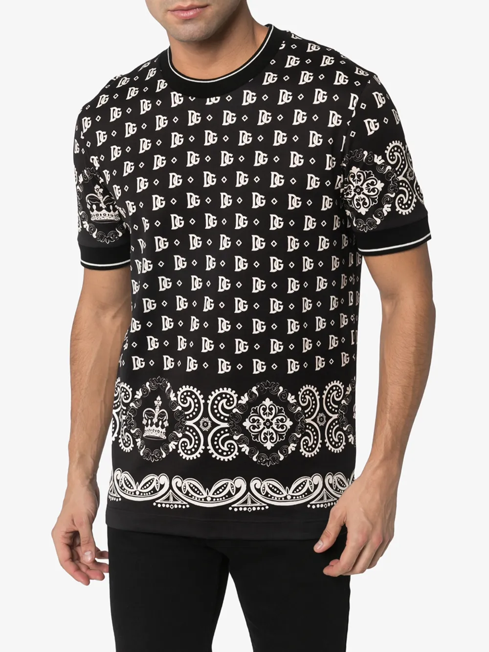 DOLCE & GABBANA DOLCE & GABBANA MENS BLACK BANDANA PRINT COTTON T-SHIRT,G8KD0TFI7G514590816