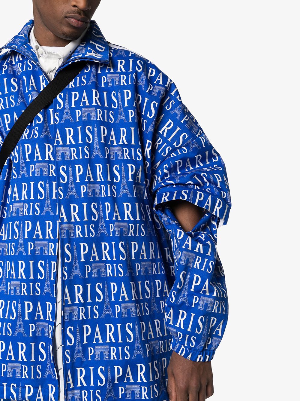 Shop Balenciaga Paris Print Split-sleeve Track Jacket In Blue