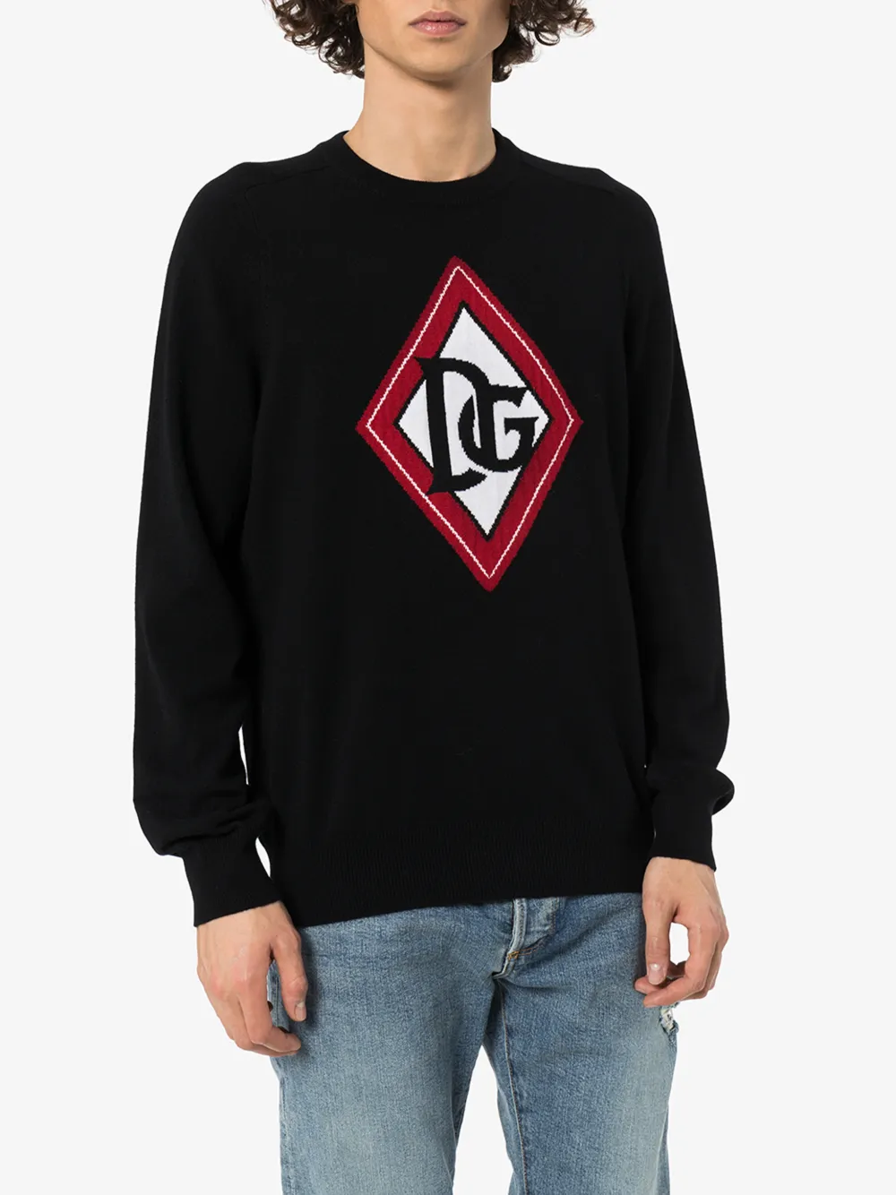 DOLCE & GABBANA DIAMOND LOGO INTARSIA CASHMERE SWEATER,GX883TJAWUK14590842