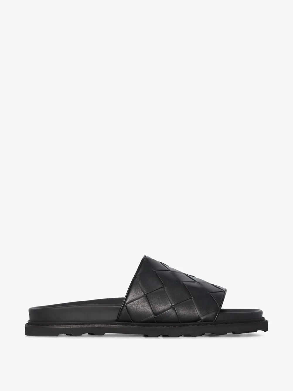 BOTTEGA VENETA BLACK SPEEDSTER WOVEN LEATHER SLIDES,578264VT03014590854