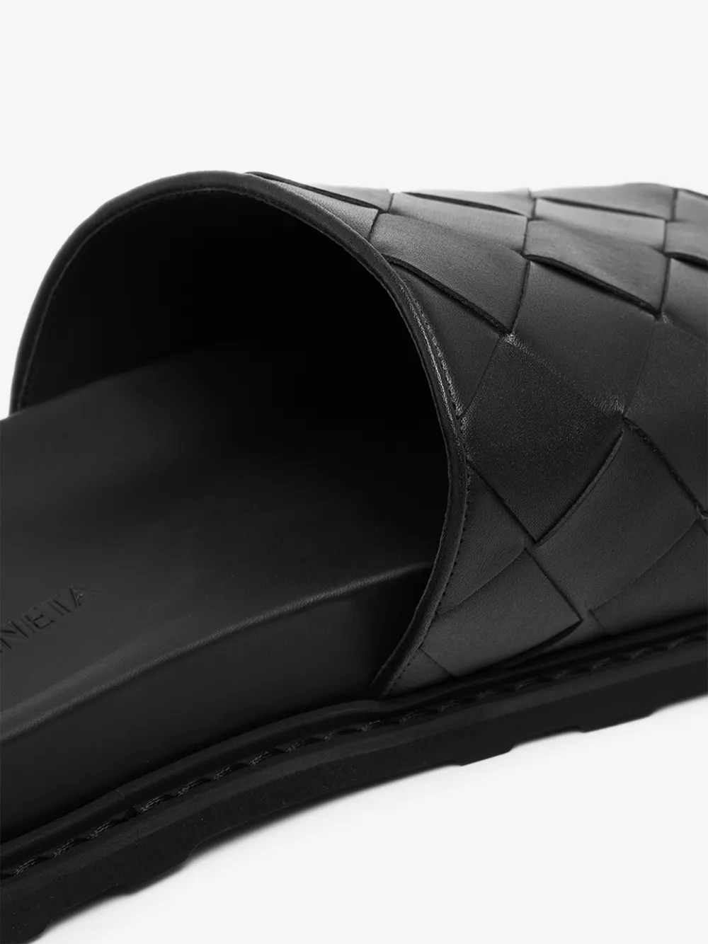 BOTTEGA VENETA BLACK SPEEDSTER WOVEN LEATHER SLIDES,578264VT03014590854