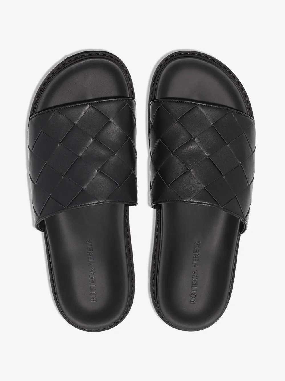 BOTTEGA VENETA BLACK SPEEDSTER WOVEN LEATHER SLIDES,578264VT03014590854