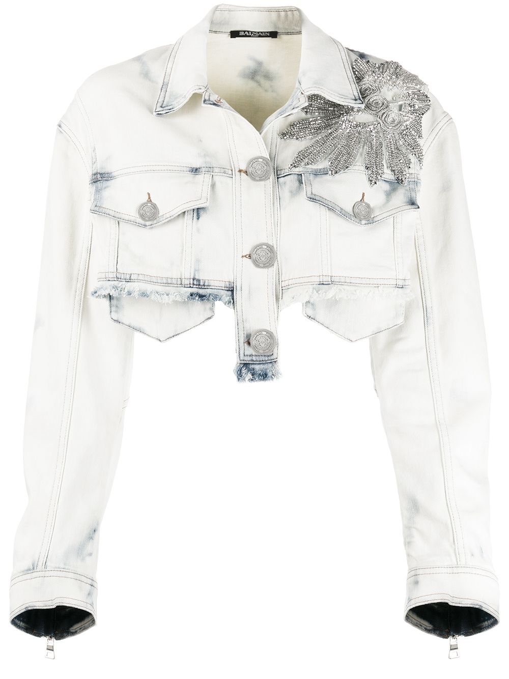 фото Balmain укороченная джинсовая куртка с кристаллами