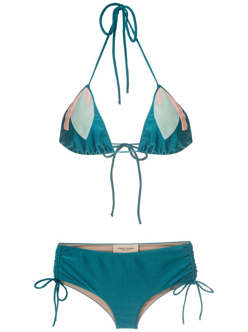 Adriana Degreas Floral Embellished Triangle Bikini Set In Blue