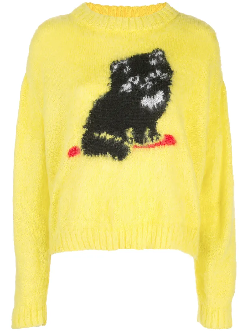 Ashley Williams Cat Embroidered Sweater In Yellow | ModeSens