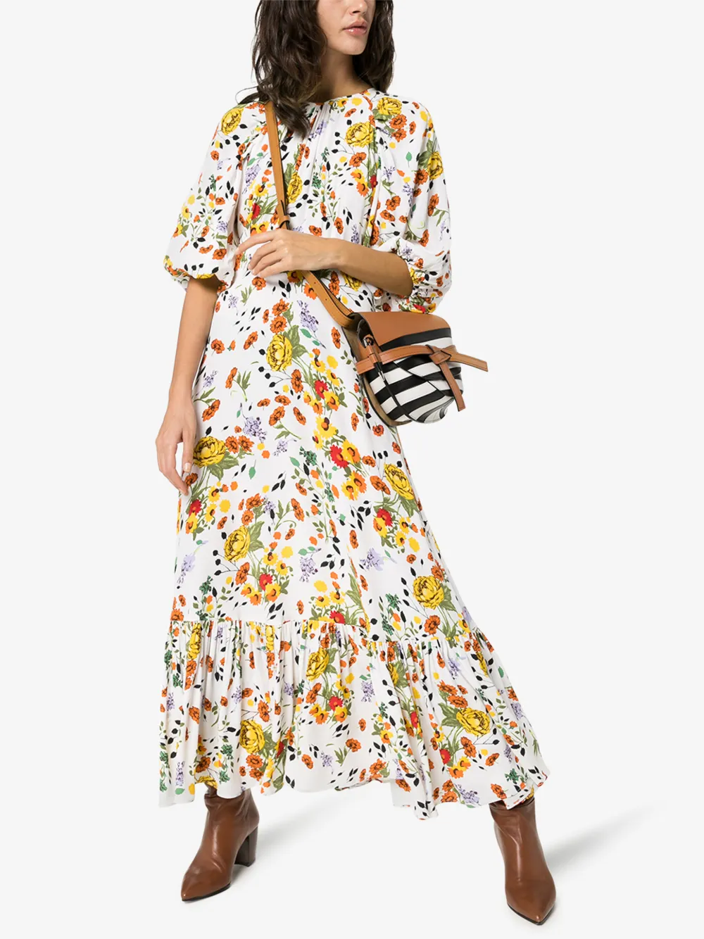 BYTIMO FLORAL PRINT FLARED HEM DRESS,201055514592985
